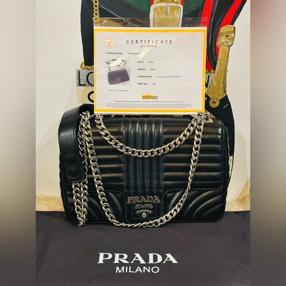 💎PRADA CHAIN FLAP SHOULDER BAG Diagramme Quilted Leather w/COA & Dust Bag - Picture 4 of 14
